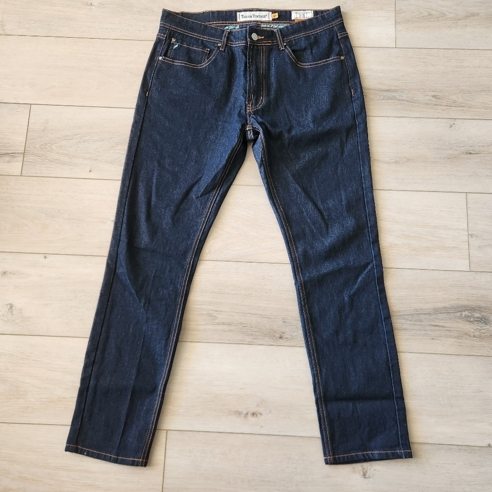 Tailor Vintage Canaan Slim Fit Jeans Mens Size 36x32 Dark Wash Denim - Picture 2 of 7